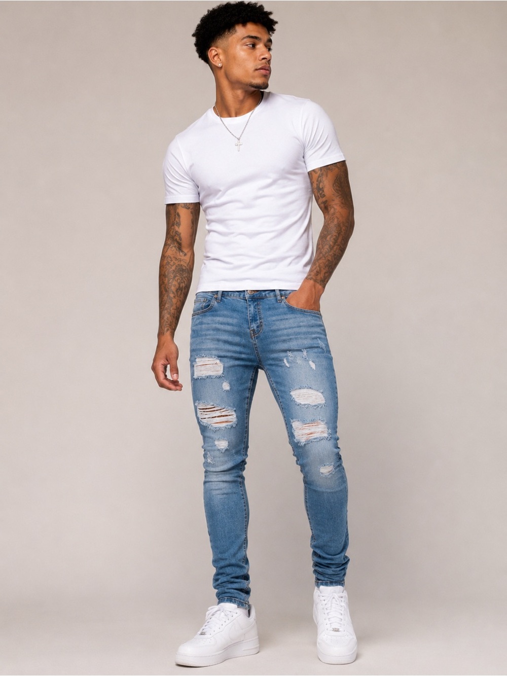 Glitz Light Blue Distressed Skinny Jeans